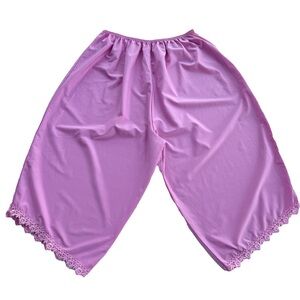 Vintage Pink Lace Trim Petticoat Pajama Pants Cottagecore Elastic Waist S/M